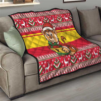 Ghana Christmas Quilt with Monkey Holding Gift Ghana Map and Festive - Wonder Print Shop