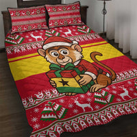 Ghana Christmas Quilt Bed Set with Monkey Holding Gift Ghana Map and Festive - Wonder Print Shop