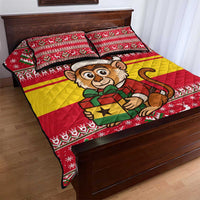 Ghana Christmas Quilt Bed Set with Monkey Holding Gift Ghana Map and Festive - Wonder Print Shop