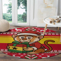 Ghana Christmas Round Carpet with Monkey Holding Gift Ghana Map and Festive - Wonder Print Shop