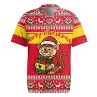 Ghana Christmas Rugby Jersey with Monkey Holding Gift Ghana Map and Festive - Wonder Print Shop
