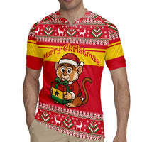 Ghana Christmas Rugby Jersey with Monkey Holding Gift Ghana Map and Festive - Wonder Print Shop