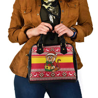 Ghana Christmas Shoulder Handbag with Monkey Holding Gift Ghana Map and Festive - Wonder Print Shop