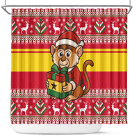 Ghana Christmas Shower Curtain with Monkey Holding Gift Ghana Map and Festive - Wonder Print Shop