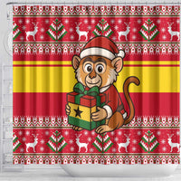 Ghana Christmas Shower Curtain with Monkey Holding Gift Ghana Map and Festive - Wonder Print Shop