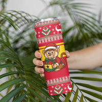 Ghana Christmas Skinny Tumbler with Monkey Holding Gift Ghana Map and Festive - Wonder Print Shop