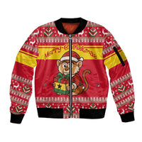 Ghana Christmas Sleeve Zip Bomber Jacket with Monkey Holding Gift Ghana Map and Festive - Wonder Print Shop