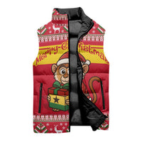 Ghana Christmas Sleeveless Puffer Jacket with Monkey Holding Gift Ghana Map and Festive - Wonder Print Shop