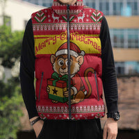 Ghana Christmas Sleeveless Puffer Jacket with Monkey Holding Gift Ghana Map and Festive - Wonder Print Shop