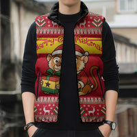 Ghana Christmas Sleeveless Puffer Jacket with Monkey Holding Gift Ghana Map and Festive - Wonder Print Shop