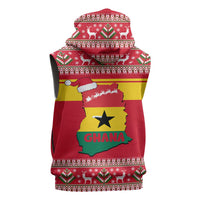 Ghana Christmas Sleeveless Zip Hoodie with Monkey Holding Gift Ghana Map and Festive - Wonder Print Shop