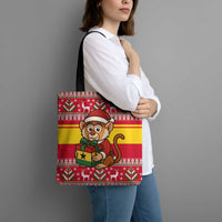 Ghana Christmas Tote Bag with Monkey Holding Gift Ghana Map and Festive - Wonder Print Shop