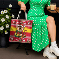 Ghana Christmas Tote Bag with Monkey Holding Gift Ghana Map and Festive - Wonder Print Shop