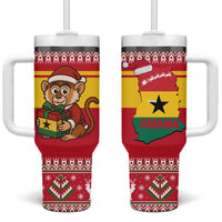 Ghana Christmas Tumbler With Handle with Monkey Holding Gift Ghana Map and Festive - Wonder Print Shop