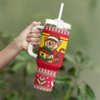 Ghana Christmas Tumbler With Handle with Monkey Holding Gift Ghana Map and Festive - Wonder Print Shop