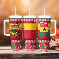 Ghana Christmas Tumbler With Handle with Monkey Holding Gift Ghana Map and Festive - Wonder Print Shop
