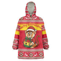 Ghana Christmas Wearable Blanket Hoodie with Monkey Holding Gift Ghana Map and Festive - Wonder Print Shop