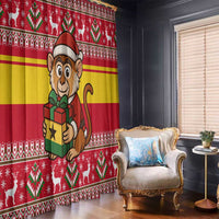 Ghana Christmas Window Curtain with Monkey Holding Gift Ghana Map and Festive - Wonder Print Shop