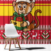 Ghana Christmas Window Curtain with Monkey Holding Gift Ghana Map and Festive - Wonder Print Shop