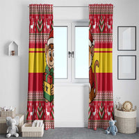 Ghana Christmas Window Curtain with Monkey Holding Gift Ghana Map and Festive - Wonder Print Shop