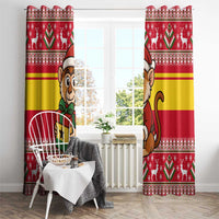 Ghana Christmas Window Curtain with Monkey Holding Gift Ghana Map and Festive - Wonder Print Shop