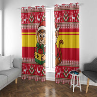 Ghana Christmas Window Curtain with Monkey Holding Gift Ghana Map and Festive - Wonder Print Shop