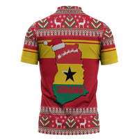 Ghana Christmas Zipper Polo Shirt with Monkey Holding Gift Ghana Map and Festive - Wonder Print Shop