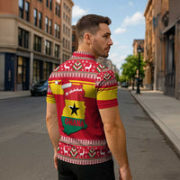 Ghana Christmas Zipper Polo Shirt with Monkey Holding Gift Ghana Map and Festive - Wonder Print Shop
