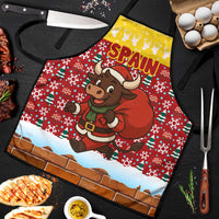 Spain Christmas Apron with Santa Bull Brick Chimney Wreath and Festive Holiday - Wonder Print Shop