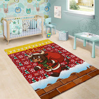 Spain Christmas Area Rug with Santa Bull Brick Chimney Wreath and Festive Holiday - Wonder Print Shop