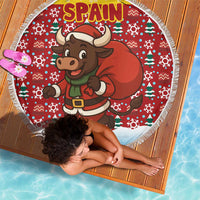 Spain Christmas Beach Blanket with Santa Bull Brick Chimney Wreath and Festive Holiday - Wonder Print Shop
