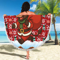 Spain Christmas Beach Blanket with Santa Bull Brick Chimney Wreath and Festive Holiday - Wonder Print Shop
