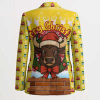 Spain Christmas Blazer with Santa Bull Brick Chimney Wreath and Festive Holiday - Wonder Print Shop