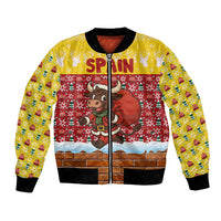 Spain Christmas Bomber Jacket with Santa Bull Brick Chimney Wreath and Festive Holiday - Wonder Print Shop