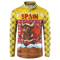Spain Christmas Button Sweatshirt with Santa Bull Brick Chimney Wreath and Festive Holiday - Wonder Print Shop