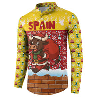 Spain Christmas Button Sweatshirt with Santa Bull Brick Chimney Wreath and Festive Holiday - Wonder Print Shop