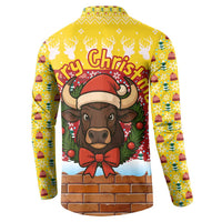 Spain Christmas Button Sweatshirt with Santa Bull Brick Chimney Wreath and Festive Holiday - Wonder Print Shop