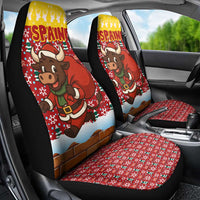Spain Christmas Car Seat Cover with Santa Bull Brick Chimney Wreath and Festive Holiday - Wonder Print Shop
