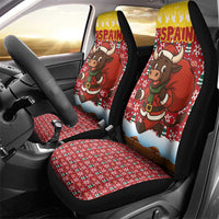 Spain Christmas Car Seat Cover with Santa Bull Brick Chimney Wreath and Festive Holiday - Wonder Print Shop