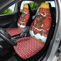 Spain Christmas Car Seat Cover with Santa Bull Brick Chimney Wreath and Festive Holiday - Wonder Print Shop