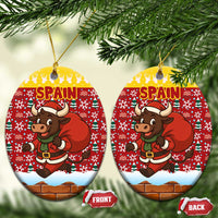 Spain Christmas Ceramic Ornament with Santa Bull Brick Chimney Wreath and Festive Holiday - Wonder Print Shop