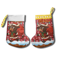 Spain Christmas Stocking with Santa Bull Brick Chimney Wreath and Festive Holiday - Wonder Print Shop