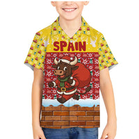 Spain Christmas Family Matching Mermaid Dress and Hawaiian Shirt with Santa Bull Brick Chimney Wreath and Festive Holiday - Wonder Print Shop