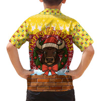 Spain Christmas Family Matching Short Sleeve Bodycon Dress and Hawaiian Shirt with Santa Bull Brick Chimney Wreath and Festive Holiday - Wonder Print Shop