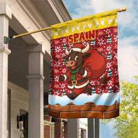 Spain Christmas Garden Flag with Santa Bull Brick Chimney Wreath and Festive Holiday - Wonder Print Shop
