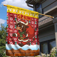 Spain Christmas Garden Flag with Santa Bull Brick Chimney Wreath and Festive Holiday - Wonder Print Shop