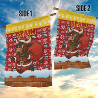 Spain Christmas Garden Flag with Santa Bull Brick Chimney Wreath and Festive Holiday - Wonder Print Shop