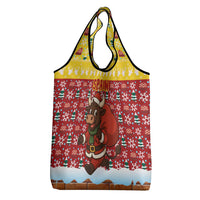 Spain Christmas Grocery Bag with Santa Bull Brick Chimney Wreath and Festive Holiday - Wonder Print Shop