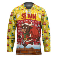 Spain Christmas Hockey Jersey with Santa Bull Brick Chimney Wreath and Festive Holiday - Wonder Print Shop