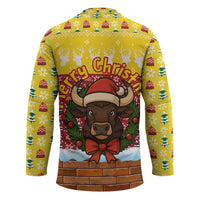 Spain Christmas Hockey Jersey with Santa Bull Brick Chimney Wreath and Festive Holiday - Wonder Print Shop